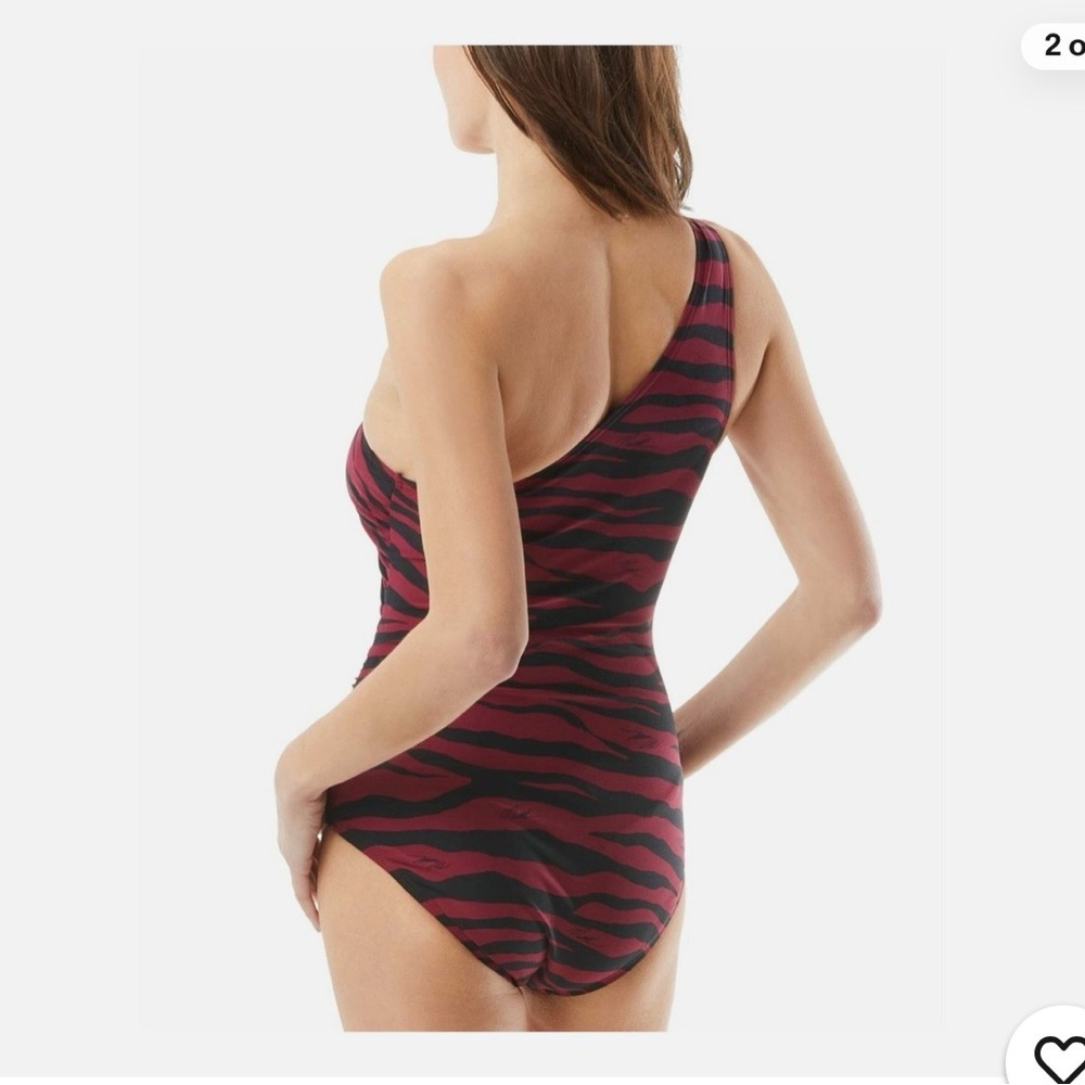 NWOT Michael Kors One-Shoulder Red and Black Swimsuit - Picture 2 of 2